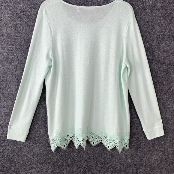 Soft Surroundings Tunic Top Sweater Women PL Crochet Hem Long Sleeve Mint Green - Picture 7 of 12